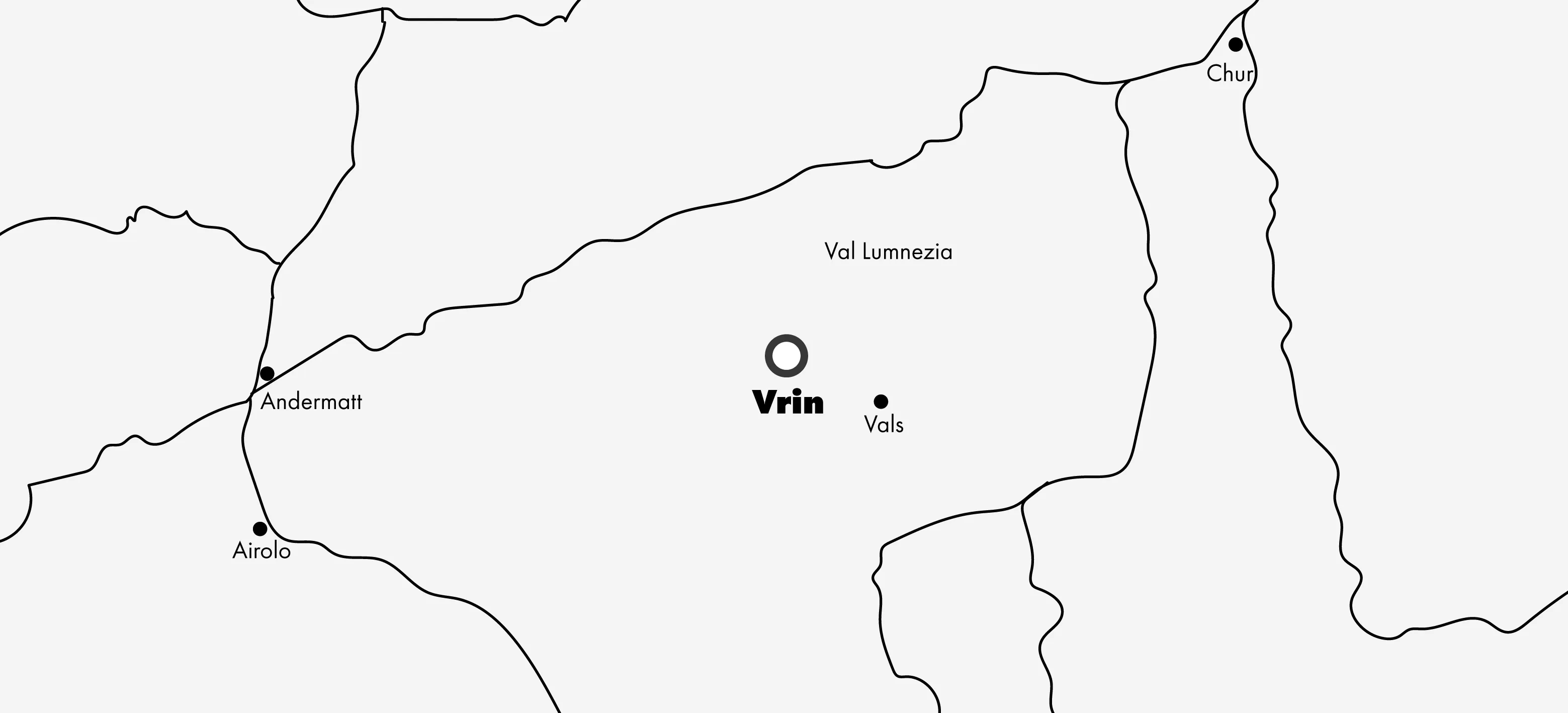Übersichtskarte mit Vrin im Val Lumnezia zwischen Andermatt, Airolo, Vals und Chur